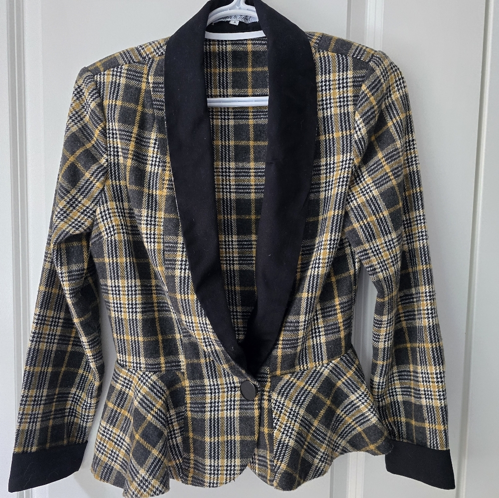 Plaid Blazer with Black Lapel - Picture 1 of 2